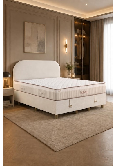 Niron Bohem Pocket Düz 150x200 Cm Çift Kişilik Yatak Baza Başlık Seti - Pocket Orta Sert 150 x 200