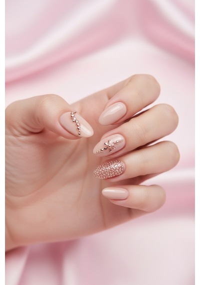 12'li Havyar Nail Art Charm Boncukları - Nail Art Çarm Süs Taşı - Protez Tırnak Süsü Rosa Gold