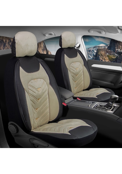 Mazda 2 Lüx Oto Koltuk Kılıfı Ön Arka Takım Deri Kadife Detaylı Prosev Siyah Bej
