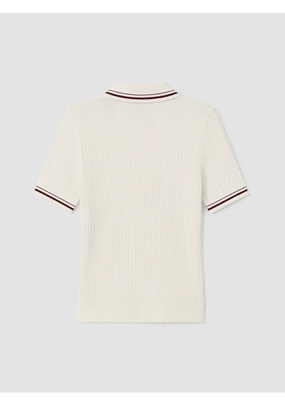 Lcw Comfort Beyaz Polo Yaka Çizgili Kadın Triko Kazak