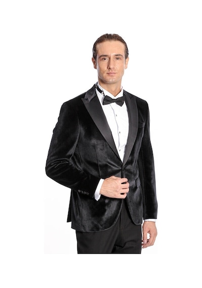 Wessi Kadife Slim Fit Siyah Erkek Smokin Ceket Siyah