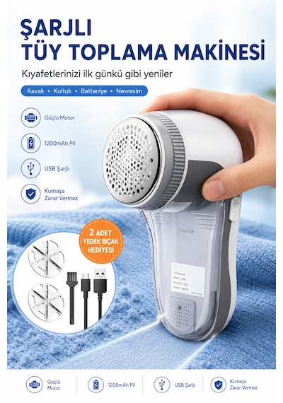 Şarjlı Tüy Toplama Makinesi 1200mah Usb Şarjlı Kumaş Tiftik Temizleyici Kazak Koltuk Battaniye İçin Gri