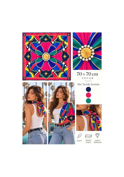 Tarzını Seç Tarzınıseç Seksenler Retro İnci Ve Yelpaze Desenli Fular 70 X 70 Cm