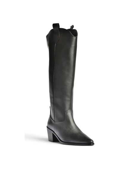 Fox Shoes Z654182303 Siyah Hakiki Deri Kalın Topuklu Kovboy Model Kadın Çizme