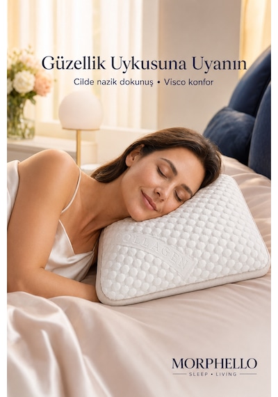 Morphello Collagen Ortopedik Yastık 40 60 Cm Boyun Destekli Yıkanabilir Kılıflı Nefes Alan Premium Uyku Yastığı Krem