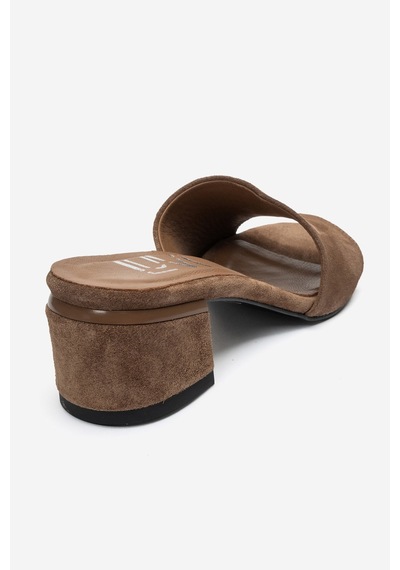 Luvi Shoes Delavıe Toprak Süet Hakiki Deri Kadın Kalın Topuklu Terlik