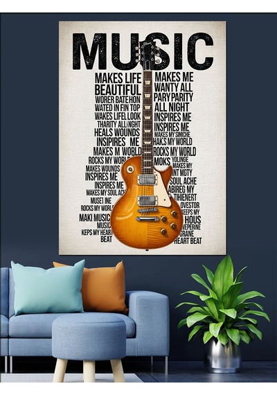 Ahşap Tablo Müzik Gitarı Notaları Soyut