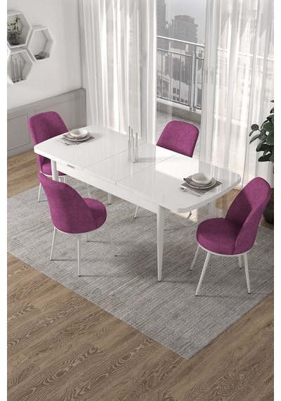 Canisa Concept Kor Serisi 70x114 Açılabilir Mutfak Masası Takımı Beyaz Masa 4 Mor Sandalye Masa Beyaz Sandalyeler Mor Canisa Concept Kor Serisi 70x114 Açılabilir Mutfak Masası Takımı Beyaz Masa 4 Mor Sandalye Masa Beyaz Sandalyeler Mor