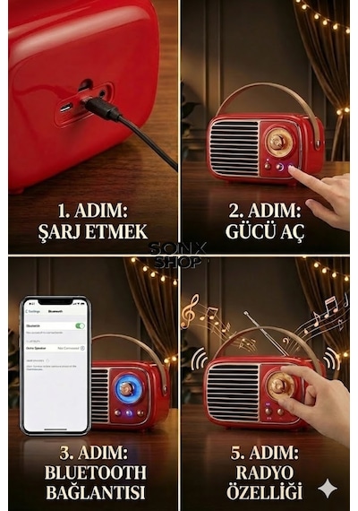 Sonx Nostaljik Bluetooth - Fm Radyo, Usb Bluetooth Kablosuz Hoparlör