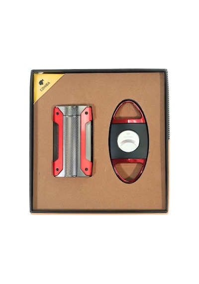 Cohiba Tek Torch Kırmızı Gunmetal Çakmak Kırmızı Siyah Kesici İkili Puro Seti Tr9836