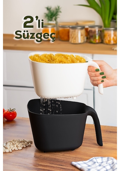 Porsima G-575 2 Parça Çok Amaçlı Plastik Süzgeç Siyah Beyaz
