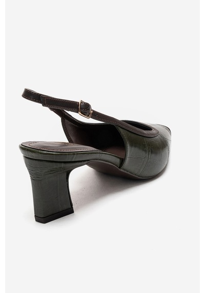 Luvishoes Hılda Yeşil Baskı Mat Burunlu Kadın Blok Topuklu Ayakkabı
