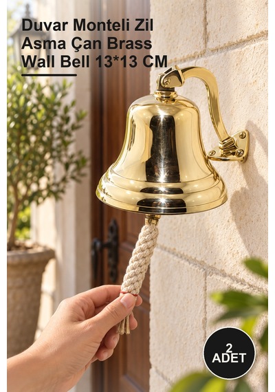 2 Adet Duvara Asmalı Pirinç Çan Duvar Monteli Zil Asma Çan Brass Wall Bell 13 13 Cm
