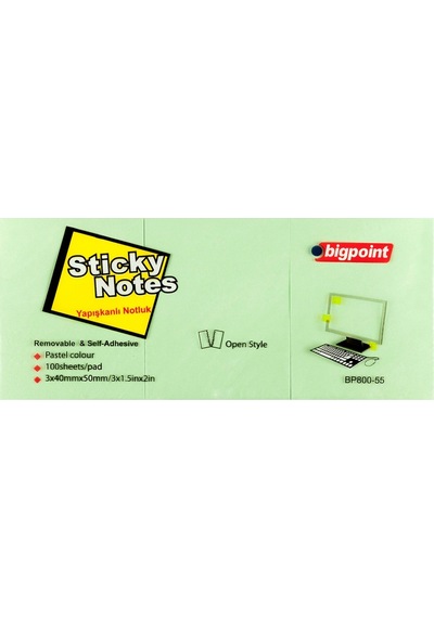 Bigpoint Yapışkanlı Not Kağıdı 3 Lü 40x50 Yeşil Bp800-55