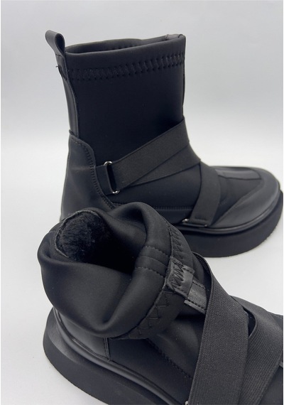 Dabab Shoes Adrinal Siyah Strej Kemer Detay Düz Taban Kadın Spor Bot