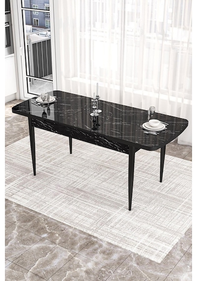 Canisa Kor Serisi, Siyah Mermer Desen 70x114 Açılabilir Yemek Masası Takımı, 6 Sandalye Masa Siyah Mermer Desen Sandalye Siyah Canisa Kor Serisi, Siyah Mermer Desen 70x114 Açılabilir Yemek Masası Takımı, 6 Sandalye Masa Siyah Mermer Desen Sandalye Siyah