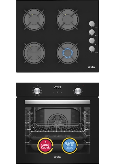 Simfer 9 Fonksiyon QS Dijital Siyah 2'li Ankastre Set (8208 Fırın + 3500 Ocak)