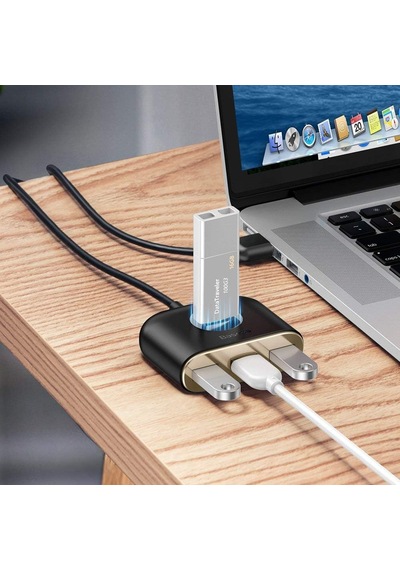 Square Round 4in1 Usb Hub Adaptör Usb3.0 To Usb3.0 1+usb2.0 3 1m, Siyah