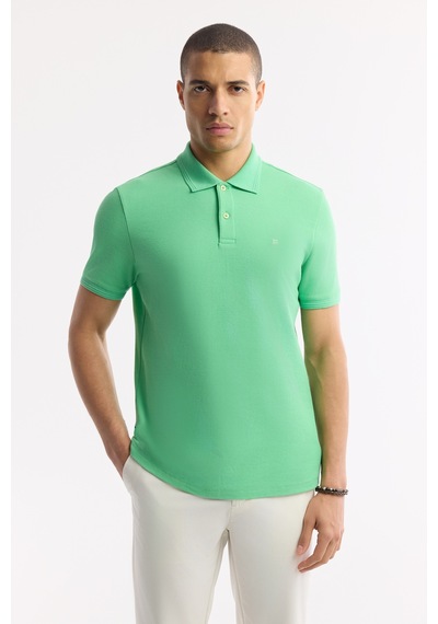 Avva Erkek Neon Yeşil Kıvrılmaz Polo Yaka %100 Pamuk Basic Regular Fit T-shirt B001032