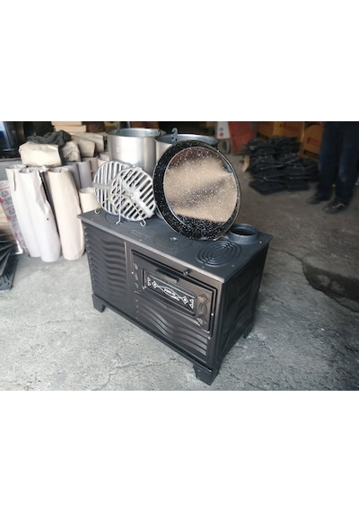 Siyah Mat Emaye Kovalı Soba -Kuzine Soba Alttan Havalı