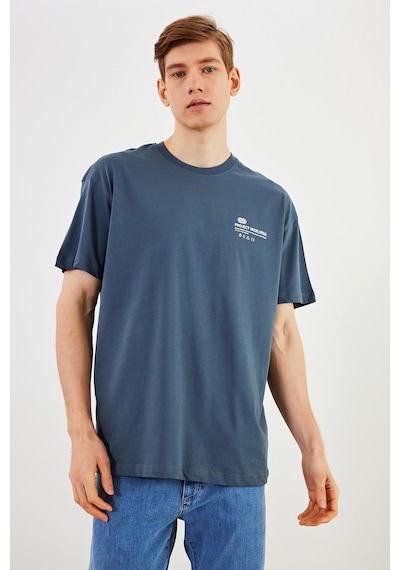 Leo Erkek Oversize Tshirt %100 Pamuk Bisiklet Yaka Baskı Detaylı Basic Tişört Mtlce78 Füme