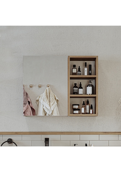 Banyo Dolabı Kulpsuz Tek Kapaklı Atlantik Çam Mdf 75 Cm Aynalı Atlantik Çam