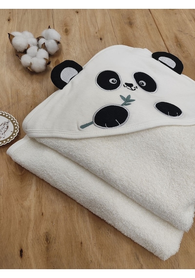 %100 Pamuklu & Başlıklı Bebek Banyo Havlusu - Panda Nakışlı & Keseli Havlu Seti - Yumuşak & Su Emici 0 - 4 Yaş