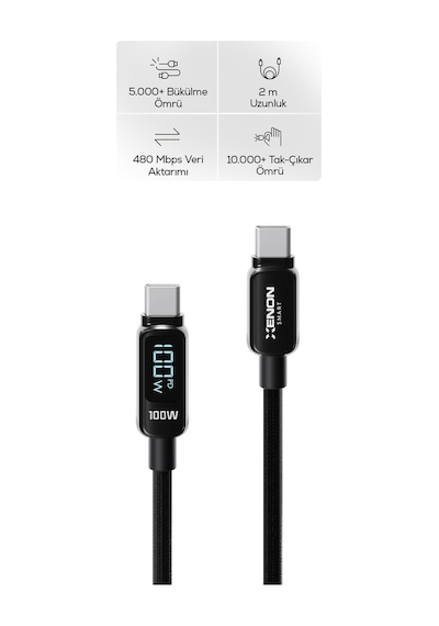 Type-c To Type-c Hızlı Şarj Kablosu 100w Pd, 2m, 480mbps, Led Gösterge, Örgü X6429
