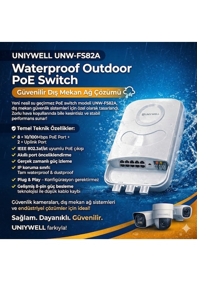 Uniywell Unıywell Unw-fs82a 8 Port Poe + 2 Uplink Su Geçirmez Dış Mekan Switch Tak-çalıştır