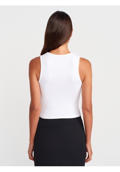Dilvin 21005 Yıkama Efetkli Crop Top-beyaz Beyaz