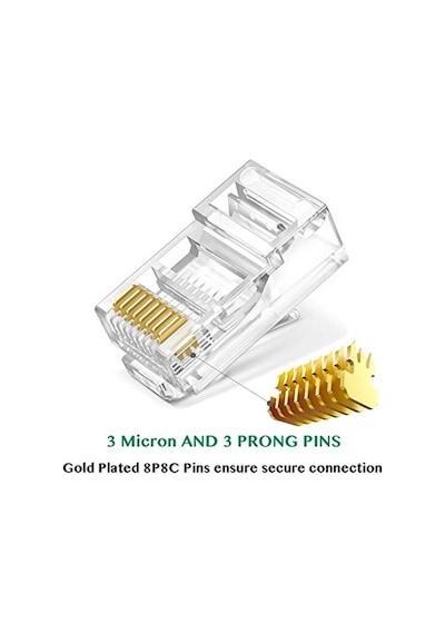 Koodmax - 100 Adet - 3u" 3 Micron Gold Plated Cat6 Ez Rj45 Yeni Nesil Delikli Konnektör Uç Jack