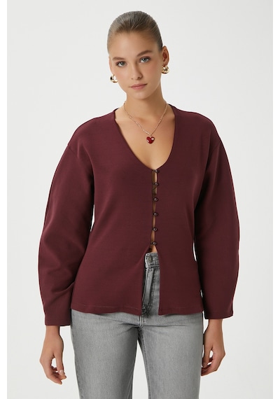 Ritnice Kadın Osea Premium Bele Oturan Bordo Şık Düğme Detay Peplum Bluz Bordo