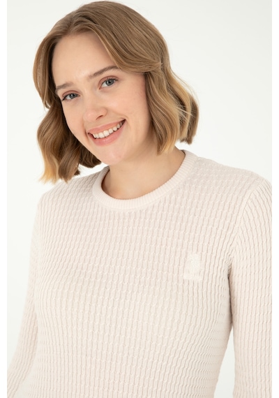 U.S. Polo Assn. Kadın Krem Bisiklet Yaka Basic Kazak 50288979-VR071