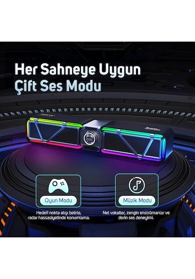 Divoom D-base 30w Masaüstü Bluetooth Gaming Hoparlör, Rgb Işıklı, Çift Portlu 35w Hızlı Şarj, Usb/au