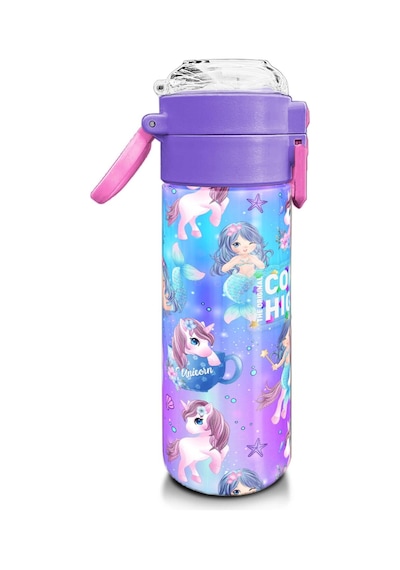 Coral High Kids Mor Pembe Unicorn Deniz Kızı Desenli Pipetli Ve Direkt İçim Çelik Termos 500 Ml 31982 Mor - Pembe