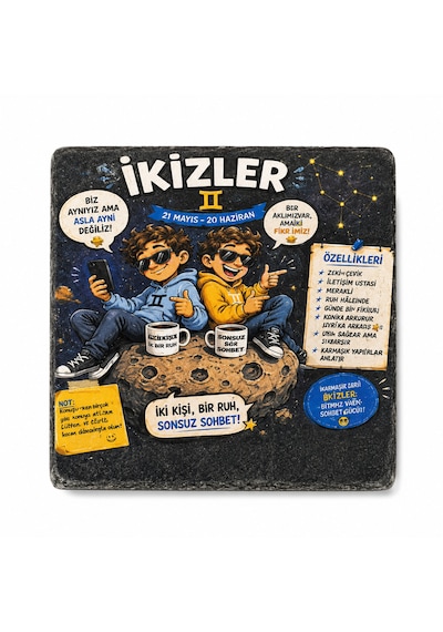 Atölye Sezer İkizler Burç Traverten Bardak Altlığı Desenli