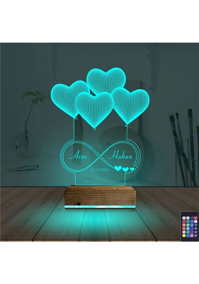 Luvivia Kalp Sevgiliye Hediye Kişiye Özel 3d Lamba - Masa Gece Lambası V4