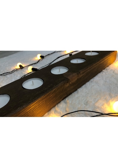 Ahşap Mumluk,40 cm 5 li Dekoratif Kütük Mumluk