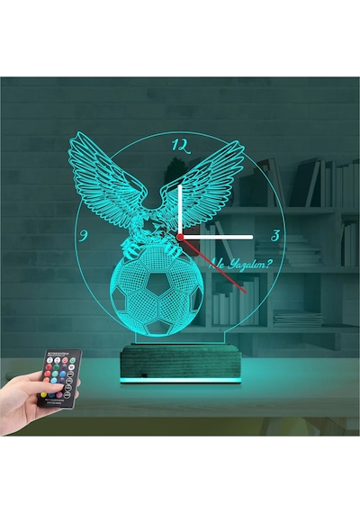 Luvivia Kartal Futbol Taraftar Kişiye Özel Saatli 3d Lamba - Masa Gece Lambası Şeffaf