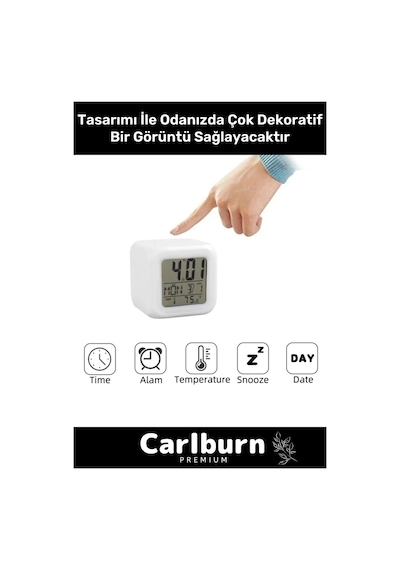 Saat Dijital Led Işıklı Alarm Termometre Takvim Masa Gece Lambası Renk Değiştiren Küp Saat Çok Renkli