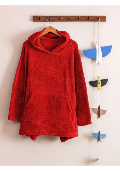 Mulberry Çocuk Giyilebilir Battaniye Wellsoft Unisex Oversize Kırmızı