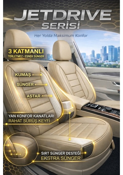 Ford Kuga 2017-2019 2+1 Uyumlu Deri Koltuk Kılıfı Jetdrive Serisi Bej