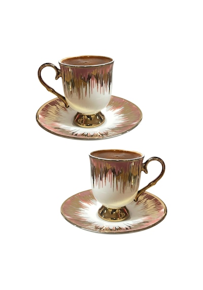 6 Kişilik Gold Detaylı Damla Desenli Türk Kahvesi Fincanı -90ml Diğer