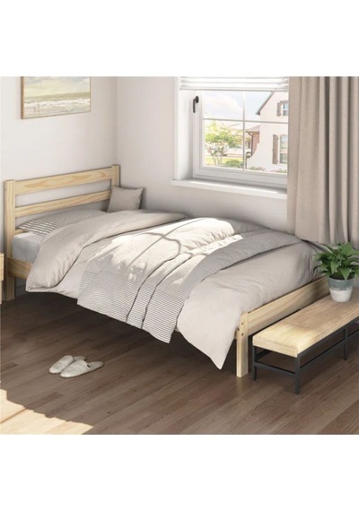 Masif Ahşap Karyola 90cm X 190cm Doğal Ahşap Natural Başlıklı