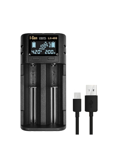Batteries Lii-400 Akıllı Li-ion Pil Şarj Cihazı, Type-c Girişli, Lcd Ekranlı, 2 Slot Şarj, Li-i