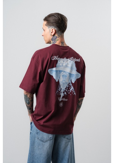 Respire Erkek Refined Baskılı Oversize T-shirt Bordo