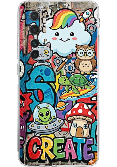 Xiaomi Mi Note 10 Lite İle Uyumlu Grafiti Create Art Tasarımlı Şeffaf Silikon Kılıf Şeffaf