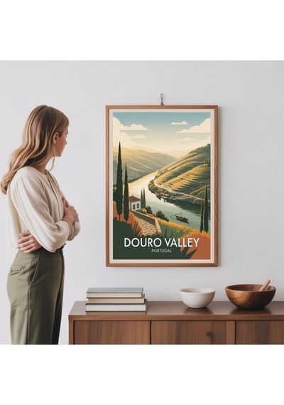 Douro Vadisi Portekiz Seyahat Posteri Vintage Manzara Duvar Sanatı Baskısı