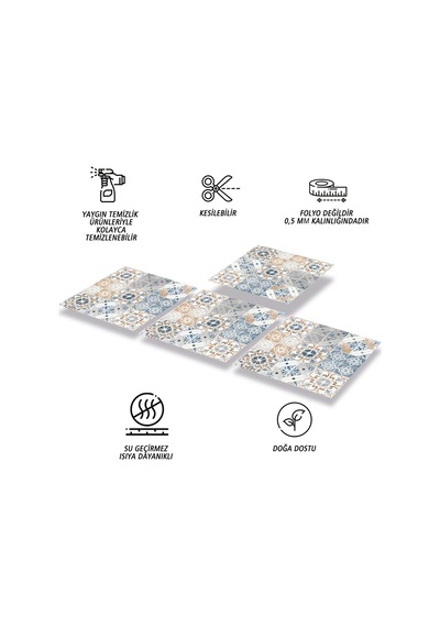 Tink KENDİNDEN YAPIŞKANLI MAVİ FAS 4 DESENLİ PVC KARO 30X30