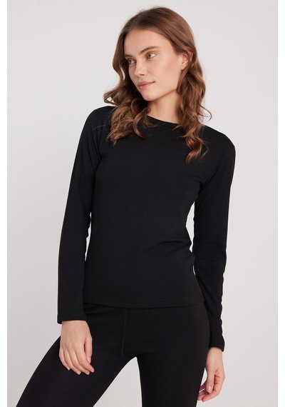 Tudors Kadın Slim Fit Dar Kesim Bisiklet Yaka Siyah Termal Alt Üst Takım-41810 Siyah